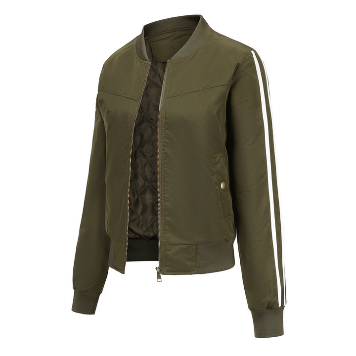 Women's casual bomber jacket with side contrast stripes, quilted inner lining and ribbed cuffs Mune Fashion