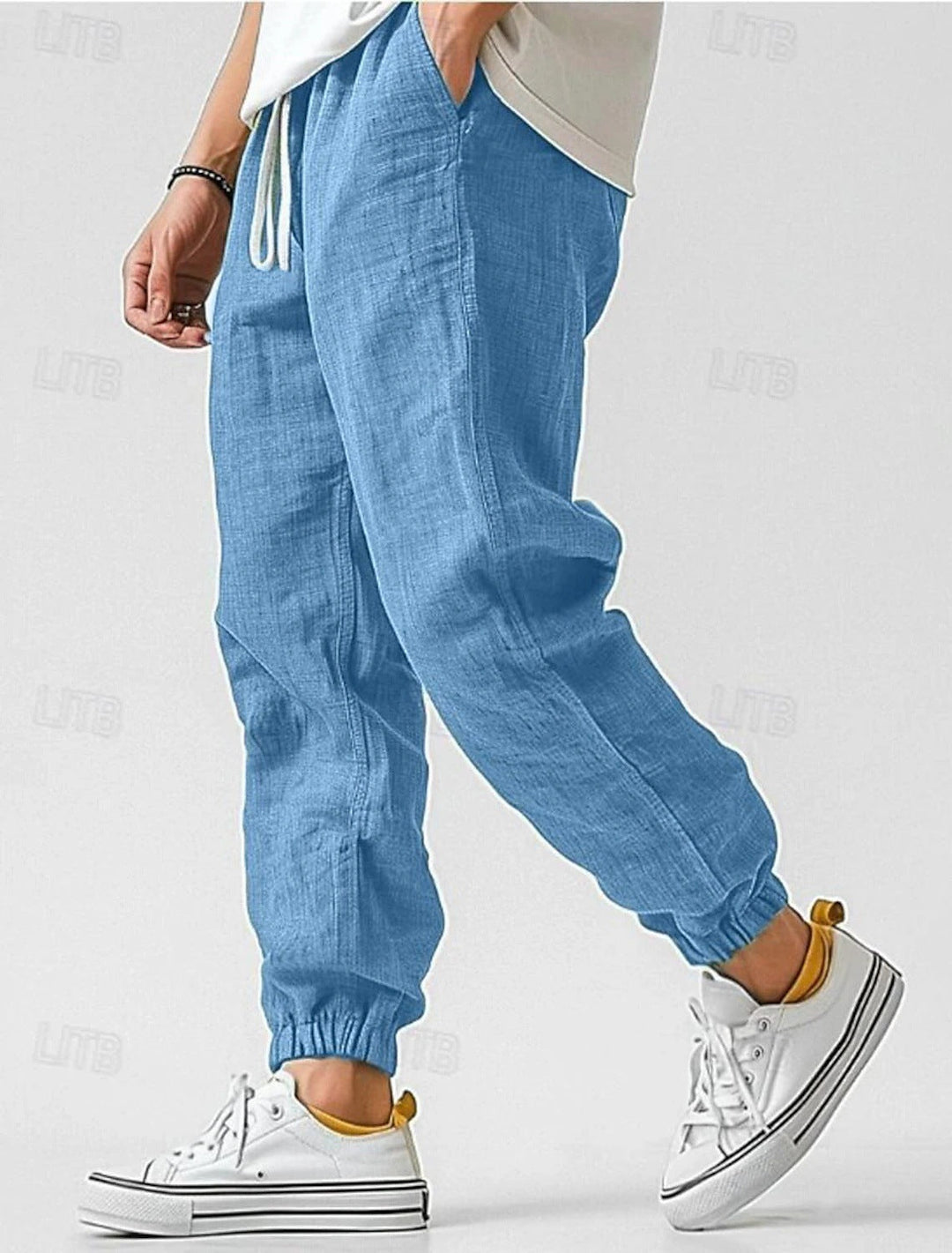 Men's Comfortable Linen Pants with Elastic Waistband and Side Pockets Mune Fashion
