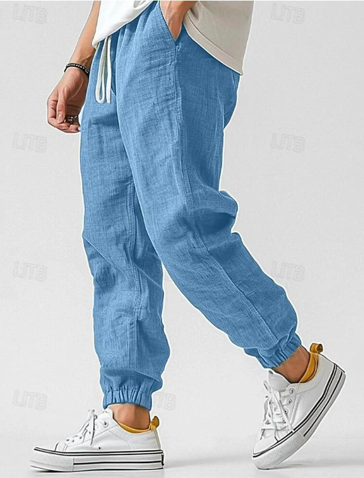 Men's Comfortable Linen Pants with Elastic Waistband and Side Pockets Mune Fashion