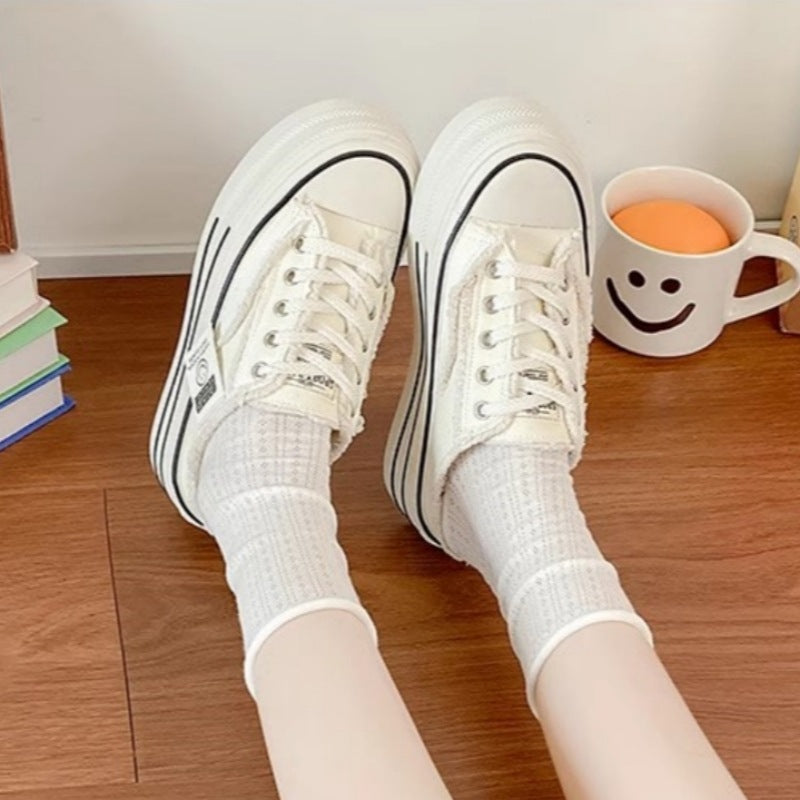 Women Trendy Platform Sneaker with Open Heel and Lacing Mune Fashion