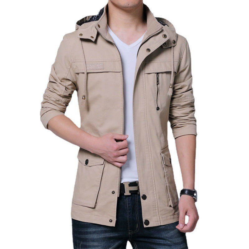 Men's Urban Cotton Blend Hooded Jacket with Cargo and Zipper Pockets Mune Fashion