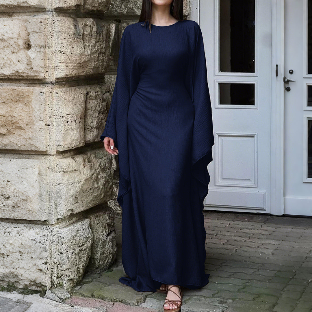 Women's flowing max dress with wide draped sleeves made of viscose blend Mune Fashion
