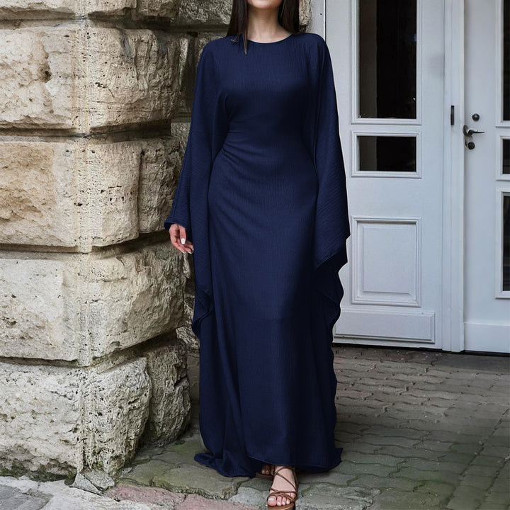 Women's flowing max dress with wide draped sleeves made of viscose blend Mune Fashion