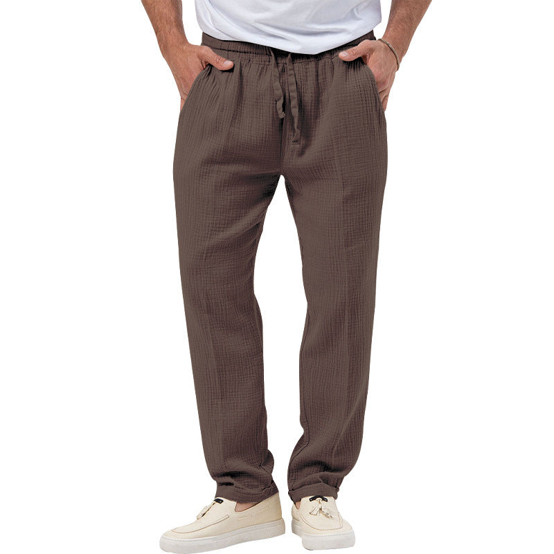 Men's relaxed crinkle sweatpants with elastic waistband drawstring straight leg and side pockets Mune Fashion