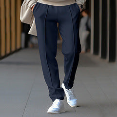 Unisex nan tapered leisure pants with crease, elastic drawstring waistband and straight leg Mune Fashion