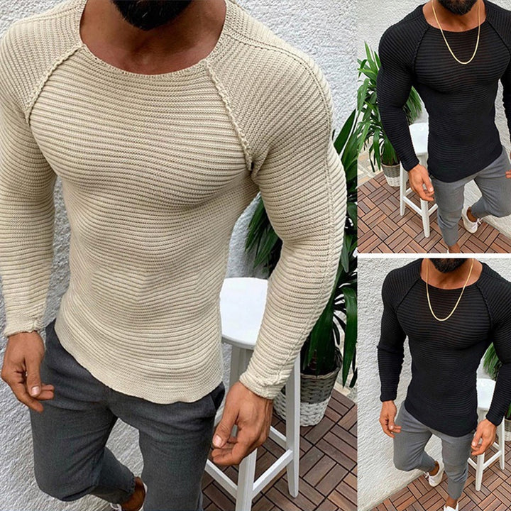 Men's fitted knitted pullover with raglan sleeves and elastic structure Mune Fashion