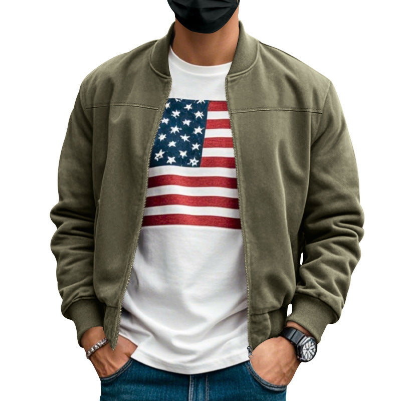 Men's suede look bomber jacket with zipper and ribbed cuffs Mune Fashion