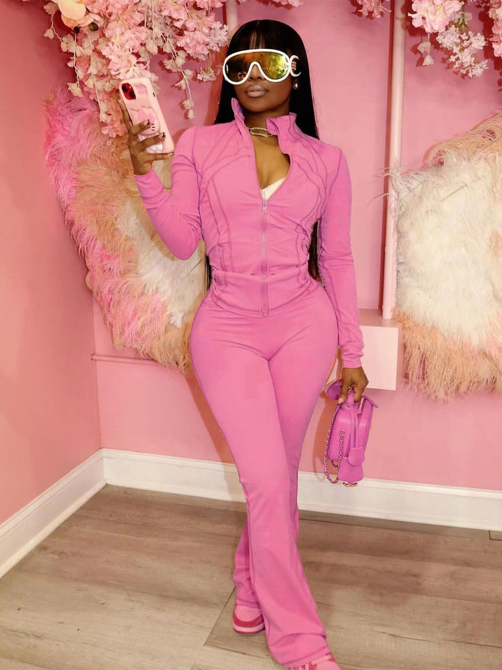 Women's figure-hugging tracksuit with zipper, high waist and flared leg Mune Fashion
