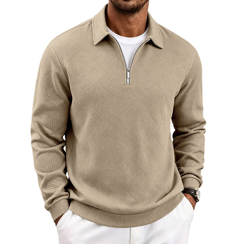 Men's Half-Zip Knit Sweater with Geometric Structure and Stand Collar Mune Fashion