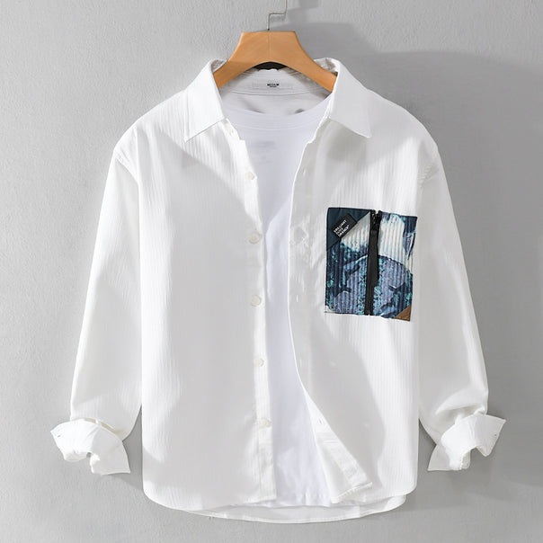Men's Lightweight Shirt Jacket- Overshirt with Contrasted Zipper Chest Pocket and Relaxed Fit Mune Fashion