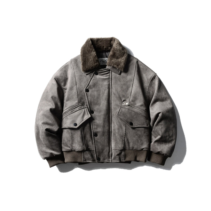 Men's Quilted Flight Jacket with Faux Fur Collar, Velvet-Suede Look and Utility Pockets Mune Fashion