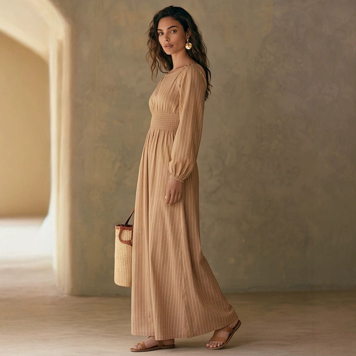 Women’s maxi dress with smocked waistband, square neckline, and long balloon sleeves Mune Fashion