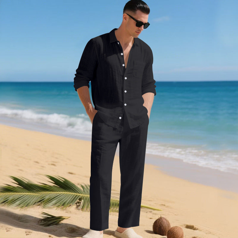 Men's lightweight linen outfit with stylish shirt and elegant pants Mune Fashion