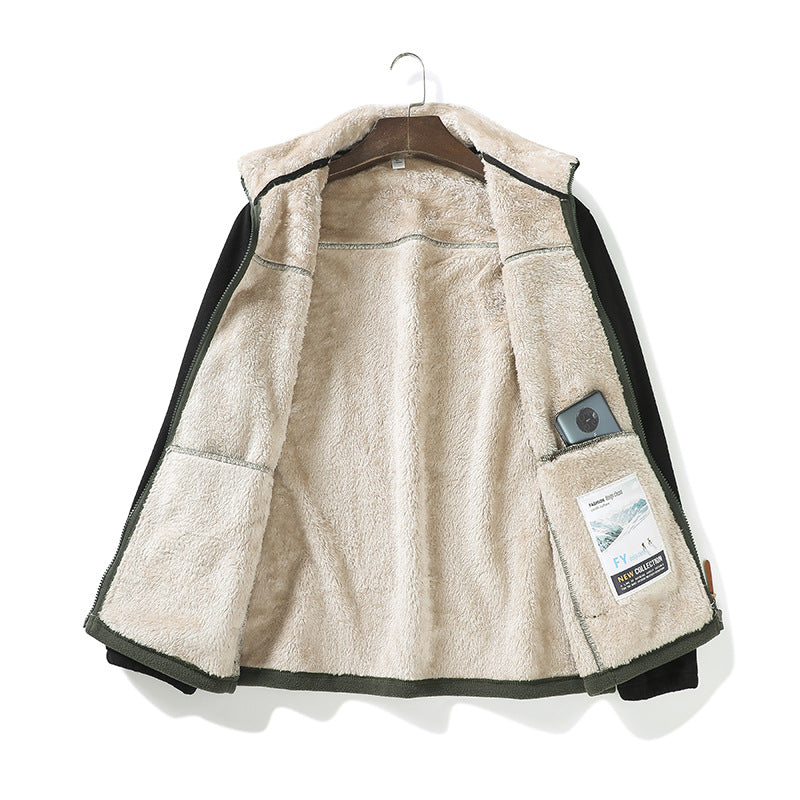Men's Two-Tone Fleece Transition Jacket with Stand-Up Collar, Zipper & Side Pockets Mune Fashion