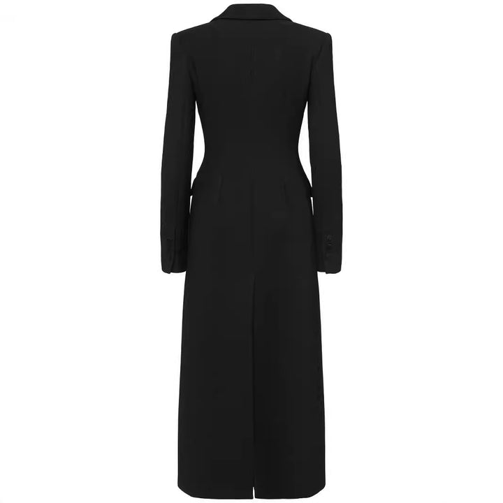 Women's Double-Breasted Tailored Blazer Dress with Maxi Length and Flap Pockets Mune Fashion