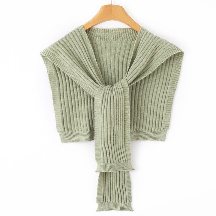Women's Short Ribbed Knit Shoulder Warmer with Integrated Scarf Mune Fashion