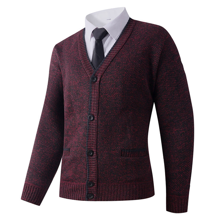 Men's Structured Knit Cardigan with V-Neck, Button Placket and Pockets Mune Fashion