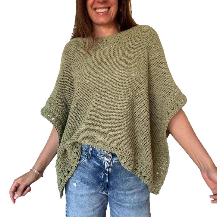 Women's Light Oversized Knit Poncho with Crochet Edge Drune