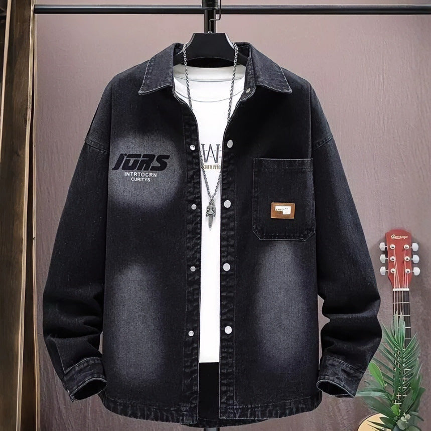 Men's Oversized Denim Shirt Jacket in Vintage Wash with Flap Chest Pocket Mune Fashion