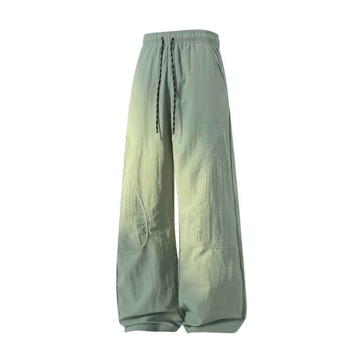 Women's Wide Baggy Linen Look Pants with Drawstring, Perforated Inserts & Relaxed Silhouette Mune Fashion