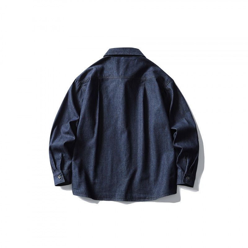 Men's Oversized Denim Shirt with Chest Pocket and Classic Shirt Collar Mune Fashion