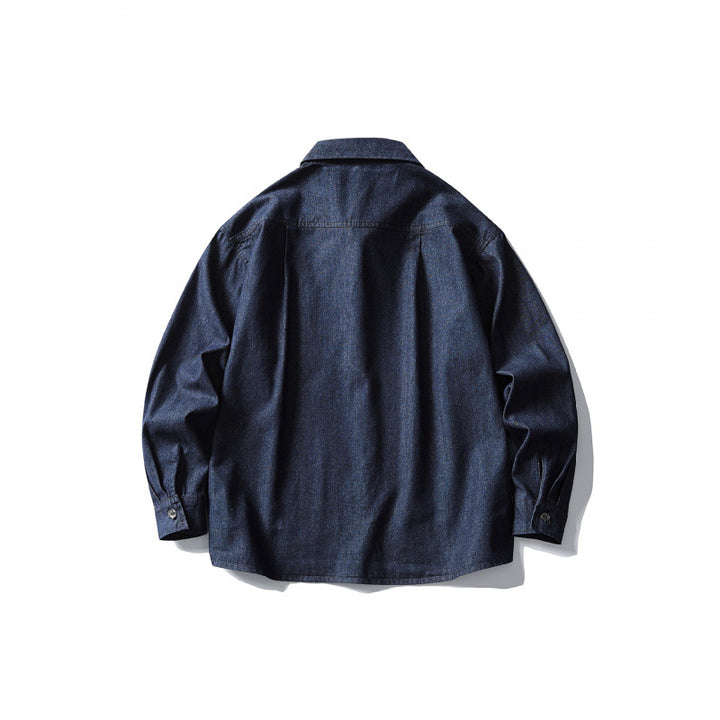 Men's Oversized Denim Shirt with Chest Pocket and Classic Shirt Collar Mune Fashion