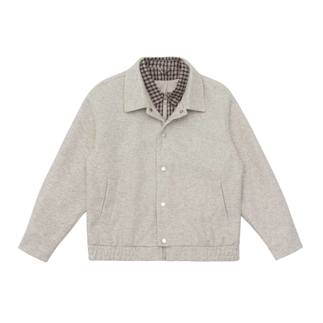 Men's short jacket made of wool blend with checked lined inner vest and snap button placket Mune Fashion