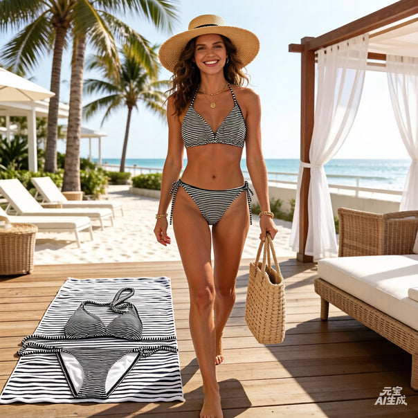 Women's triangle bikini set with classic stripe pattern Mune Fashion