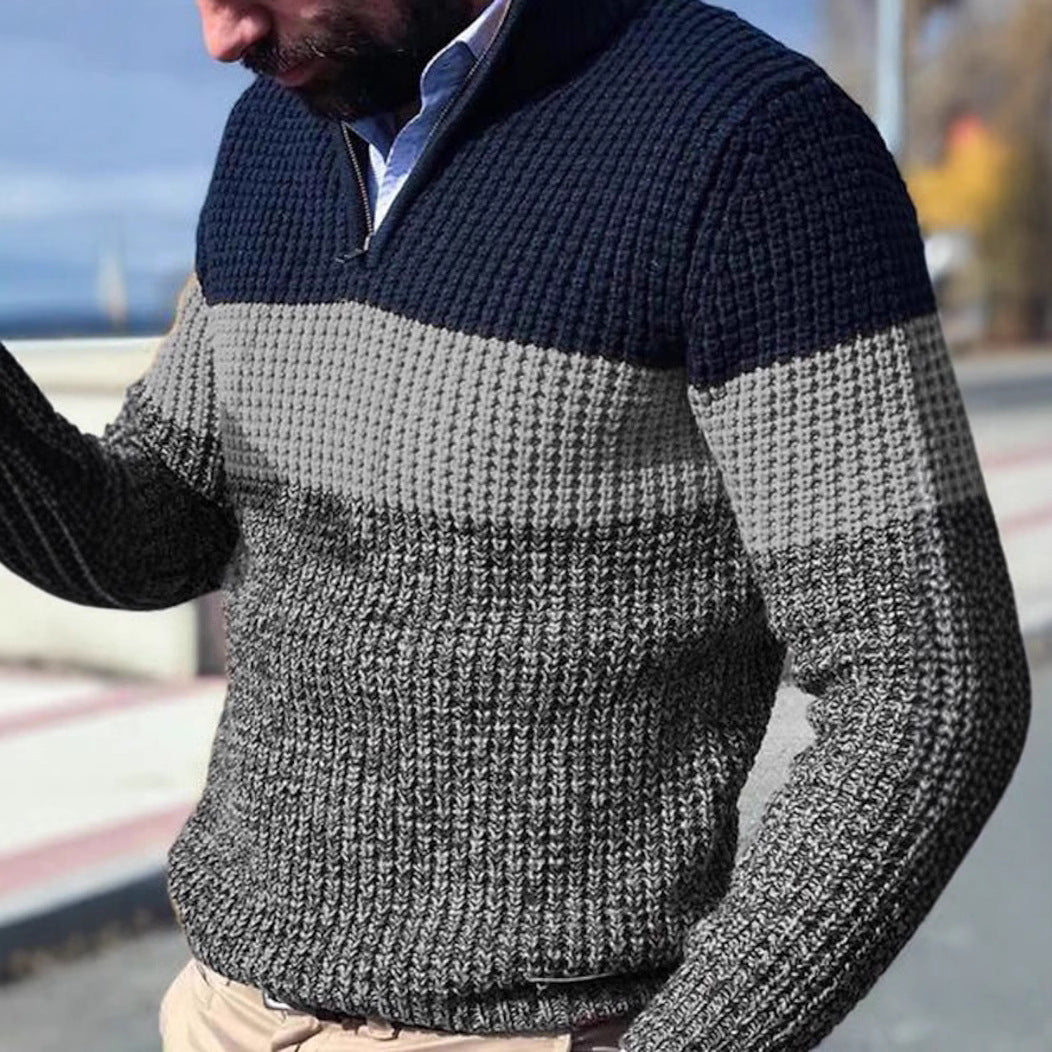 Men's chunky textured knit pullover with half zipper and raglan sleeves Mune Fashion