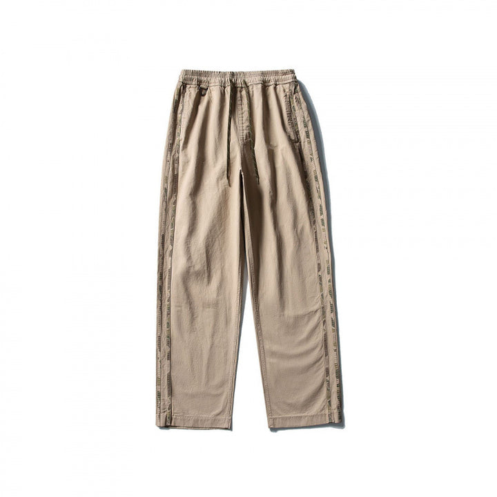 Men's Wide Straight-Leg Cotton Pants with Elastic Tunnel Drawstring and Decorative Side Seams Mune Fashion