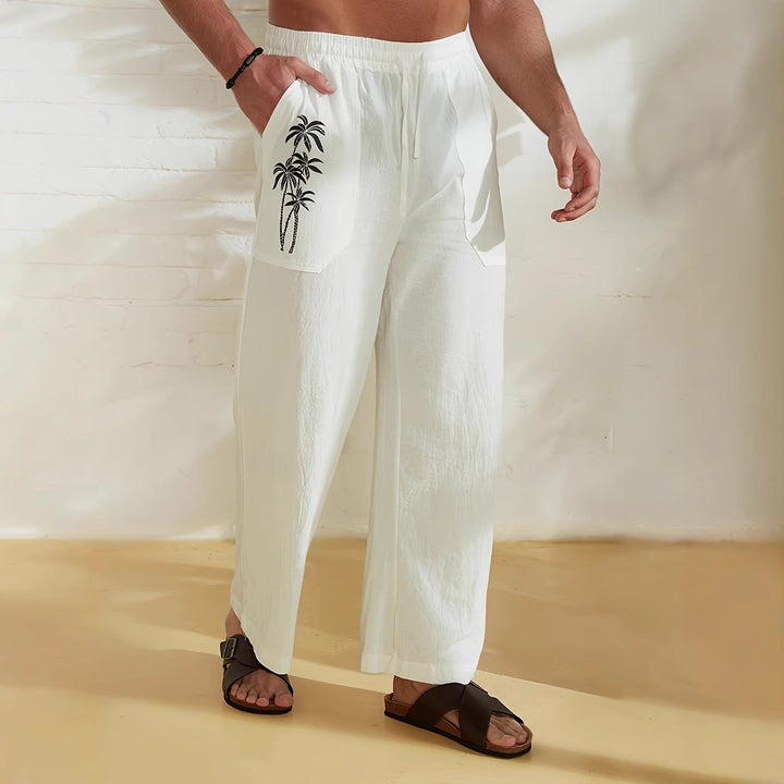 Men's Lightweight Linen Lounge Pants with Wide Leg, Drawstring, and Patch Pockets Mune Fashion