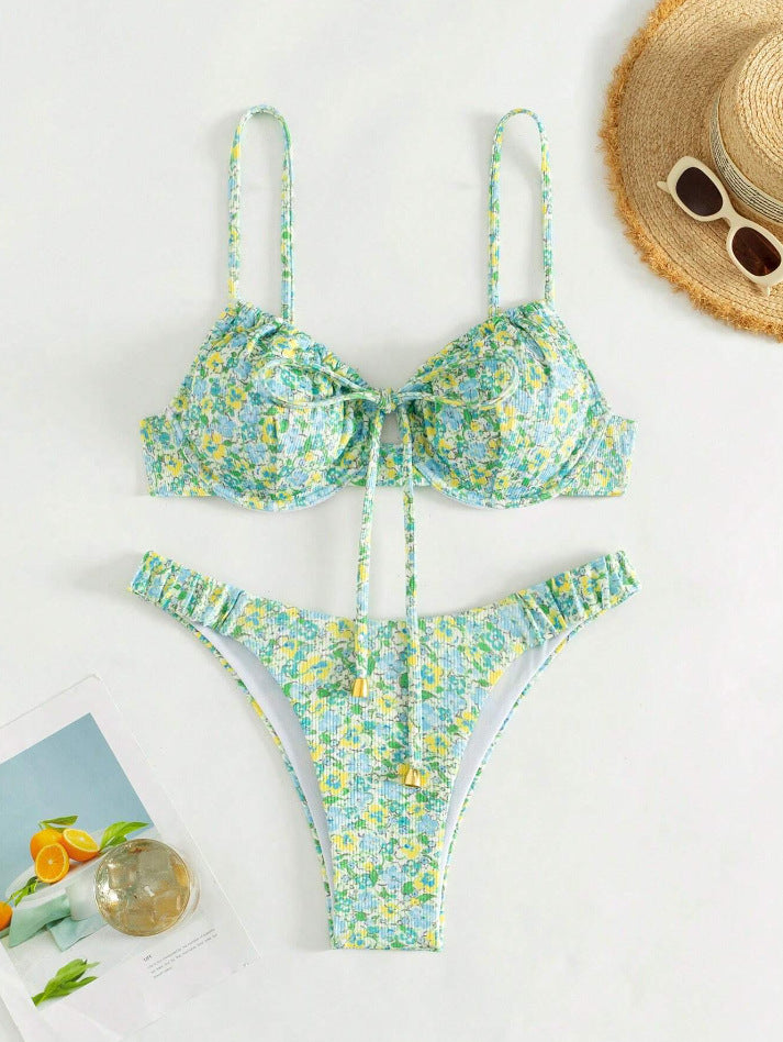 Ladies Floral Bikini with high-quality ruffles and adjustable straps Mune Fashion
