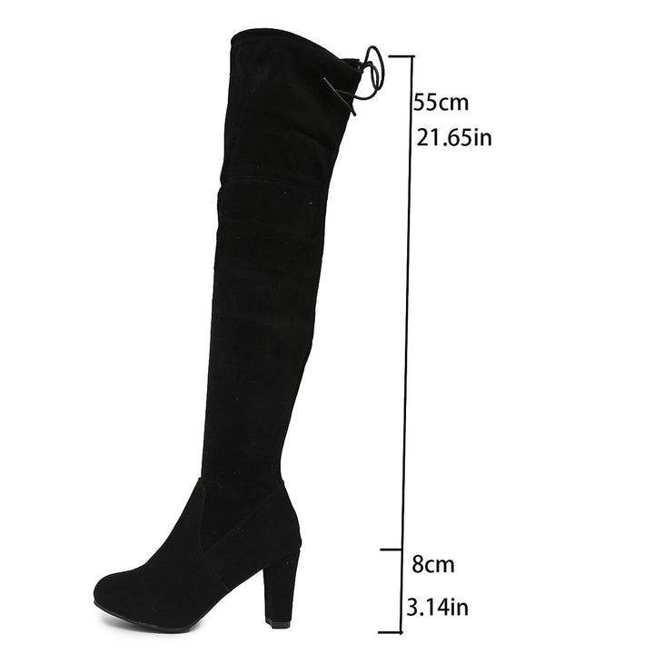 Women Overknee Slouch Boots with 8cm Block Heel and Adjustable Cord Closure Mune Fashion