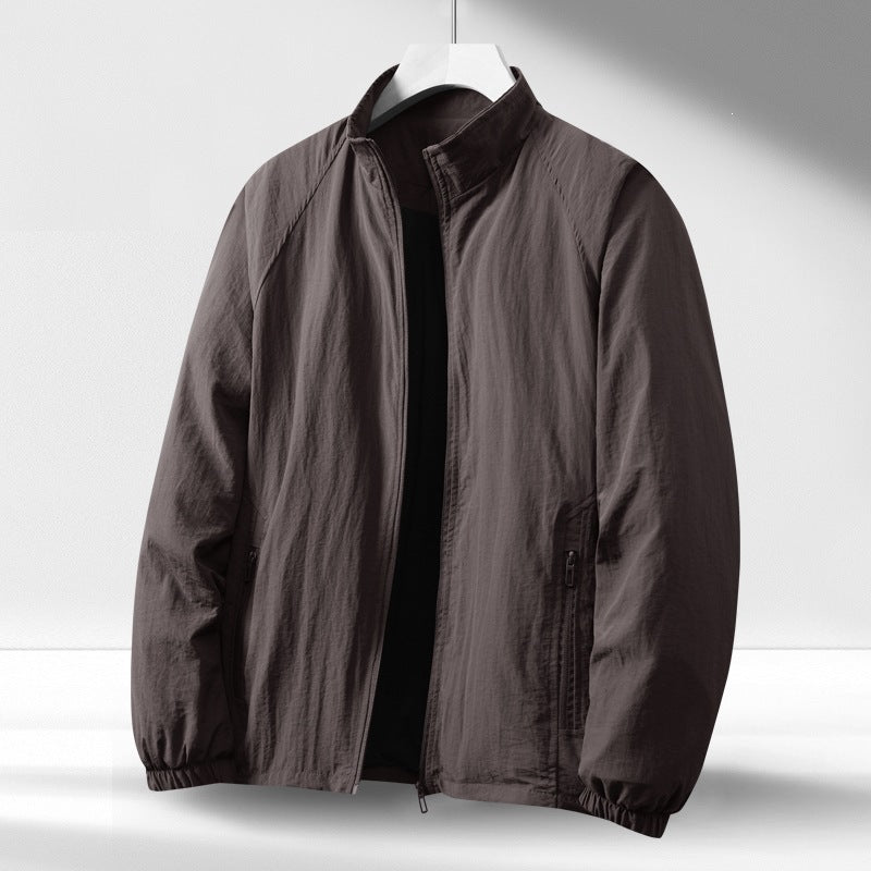Men's Lightweight Windproof Zip-Up Blouson Jacket with Stand-Up Collar and Elastic Cuffs Mune Fashion
