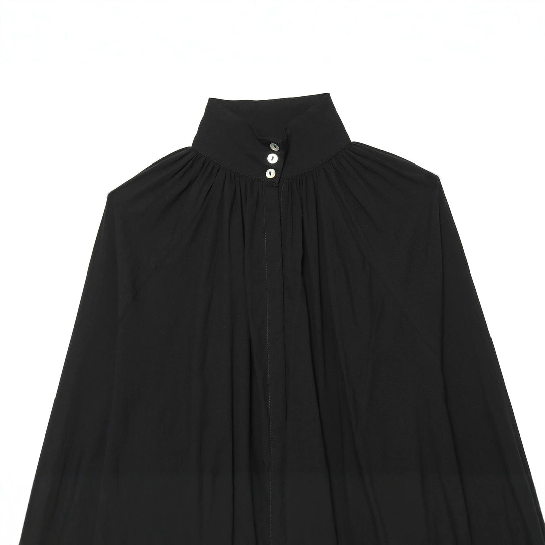Ladies' stand-up collar blouse with gathering, balloon sleeves, and drawstring hem Mune Fashion