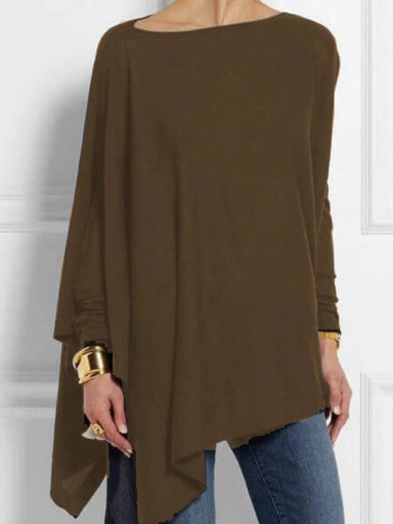 Women's draped oversized tunic with asymmetrical hem and wide batwing sleeves Mune Fashion