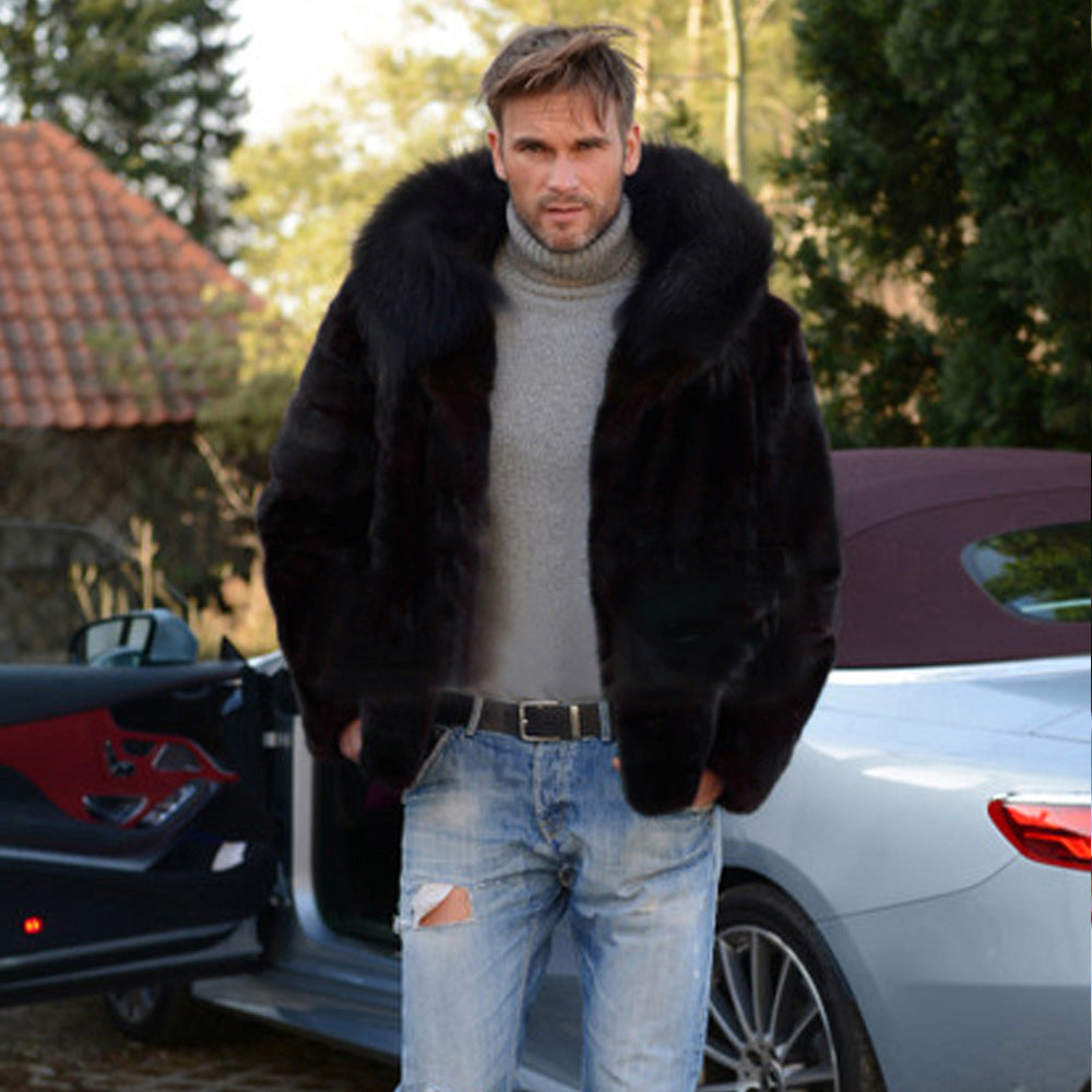 Men's Luxury Faux Fur Jacket with Wide Collar Mune