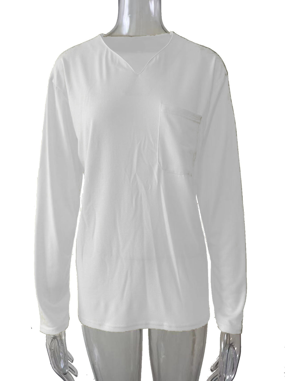 Women nan legeres Long-sleeve shirt with V-notch neckline, chest pocket, and relaxed oversized fit Mune Fashion