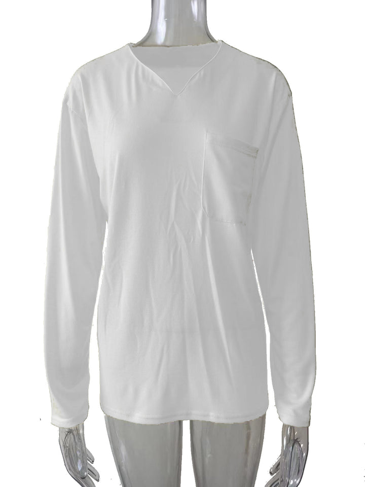 Women nan legeres Long-sleeve shirt with V-notch neckline, chest pocket, and relaxed oversized fit Mune Fashion