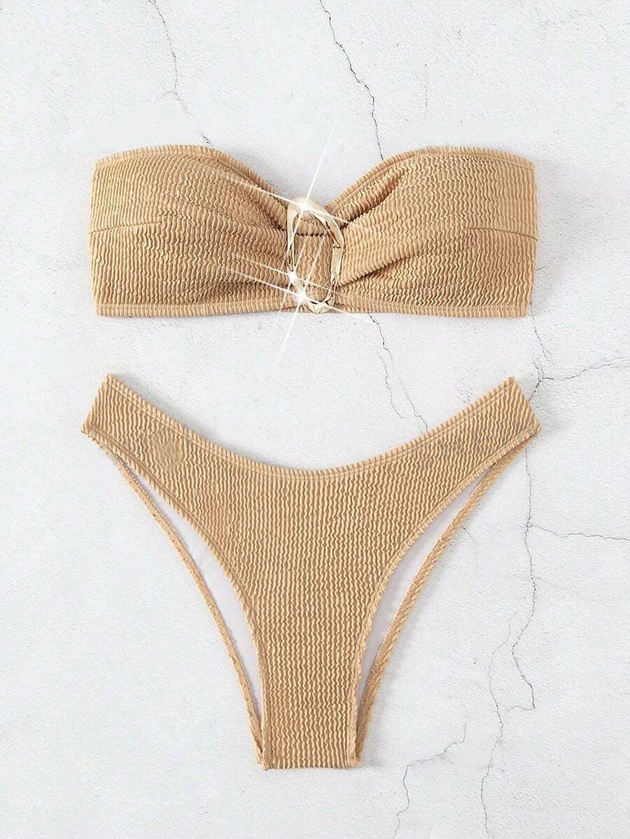 Women's bandeau bikini with fashionable knot design and elegant ring detail Mune Fashion