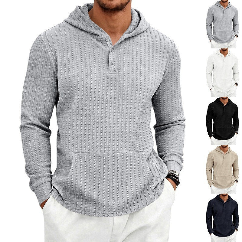 Men's hoodie with waffle texture, Henley placket and kangaroo pocket Mune Fashion