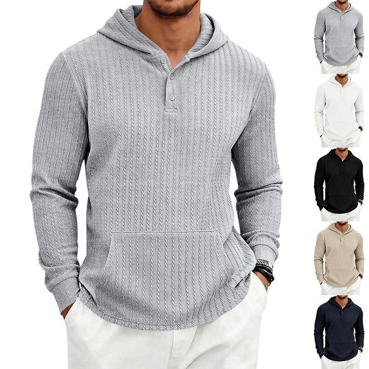 Men's hoodie with waffle texture, Henley placket and kangaroo pocket Mune Fashion