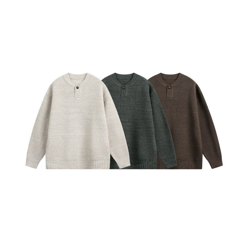 Unisex Structured Knit Sweater with Henley Placket Mune Fashion