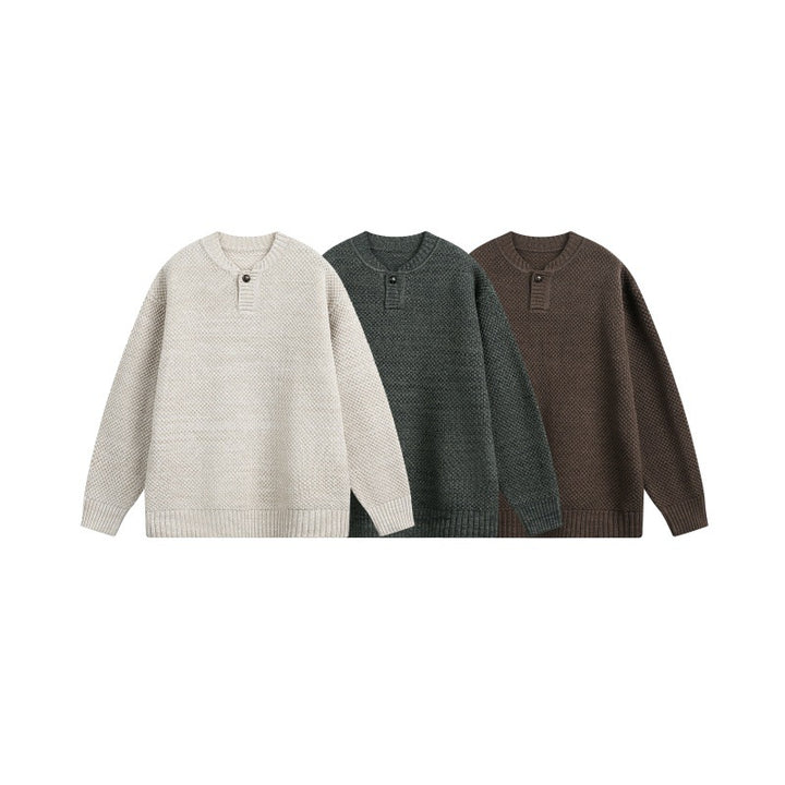 Unisex Structured Knit Sweater with Henley Placket Mune Fashion