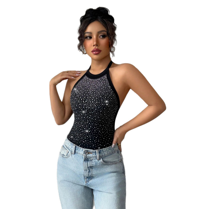 Women's halter bodysuit with high collar and sparkling rhinestone gradient Mune Fashion