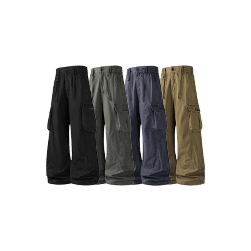 Men's Loose Utility Cargo Pants with Drawstring Waistband, Segment Seams and Large Flap Pockets Drune