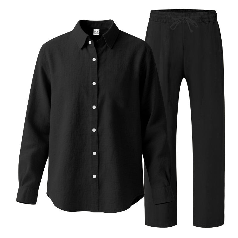 Women's comfortable lounge set with oversized shirt blouse and elastic drawstring pants Mune Fashion