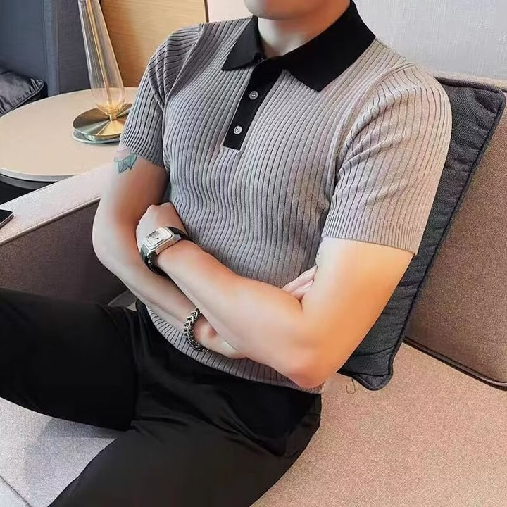 Men's Short Sleeve Polo Shirt with Ribbed Structure Mune Fashion