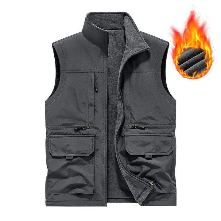 Men's Insulated Utility Vest with Fleece Lining, Windproof Outer Layer and Multi-Function Pockets Mune Fashion