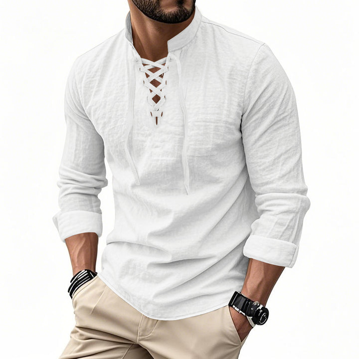 Men's casual sailor-style shirt with stand collar and lace-up front Mune Fashion